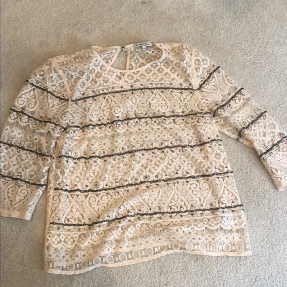 Cream see through blouse with sequins